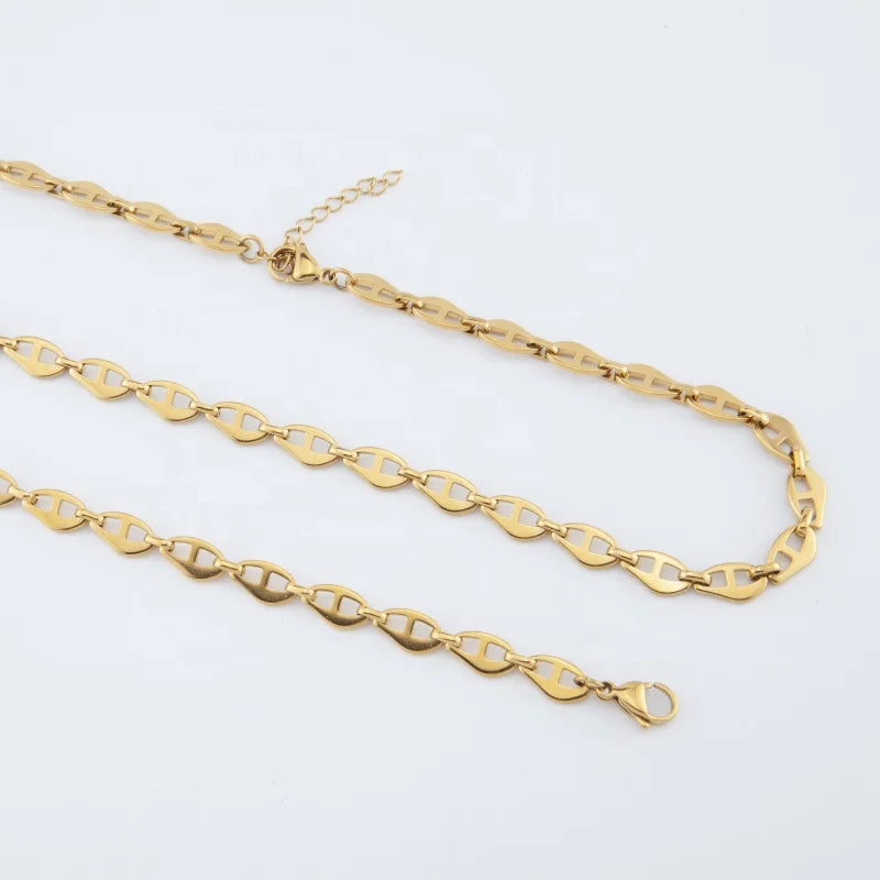 Simple Design New Trend Geometric Image Stainless Steel 18K Gold Plated Women Luxury Necklace Cuff Bracelet Jewelry Set