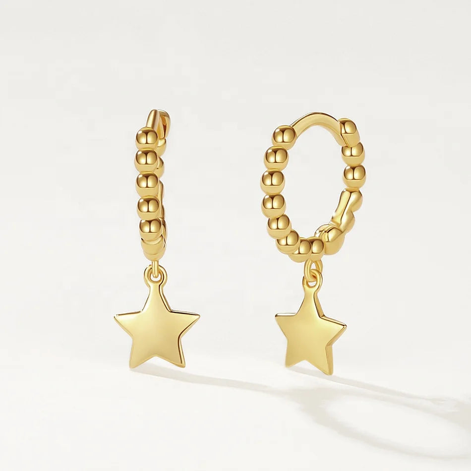 Nagosa High Polish 925 Sterling Silver 18k Gold Vermeil Star Dangle Hoop Earrings