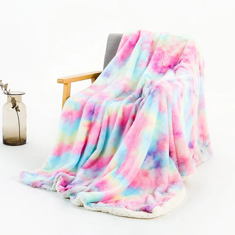 Xinlan Customized Blanket Rainbow Flannel Sherpa Warm Winter Thick Throw Blanket