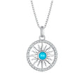 925 Sterling Silver Blue Turquoise Sun Pendant Necklace for Women Pave Setting CZ for Wedding Fashion Jewelry-BSN277