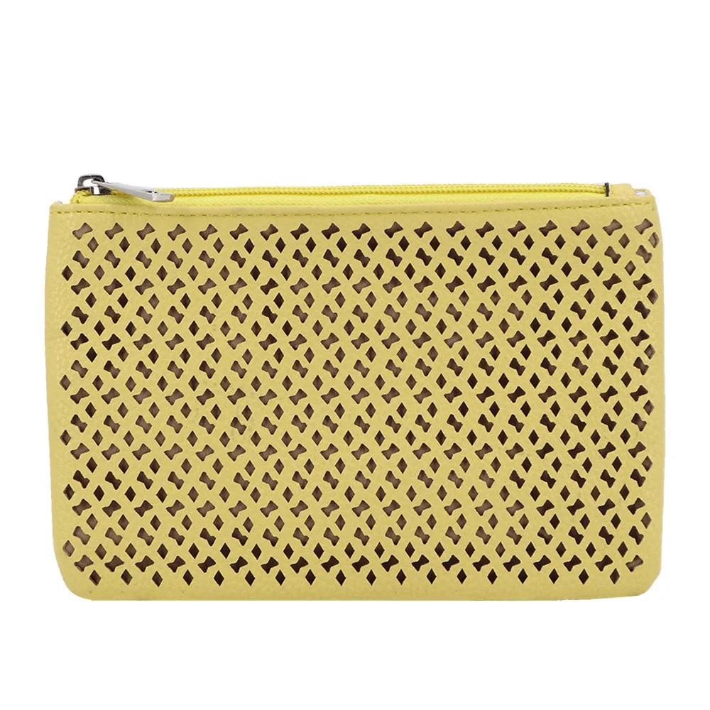 Customizable Laser Cut PU Leather Hollow Out Small Zipper Pouch Bag Coins Keys Organizer Clutch Gift Bags OEM