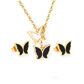 Europe and the United States Do Not Fade Elegant Temperament Two-piece 18k Earrings butterfly Necklace Set Jewelry