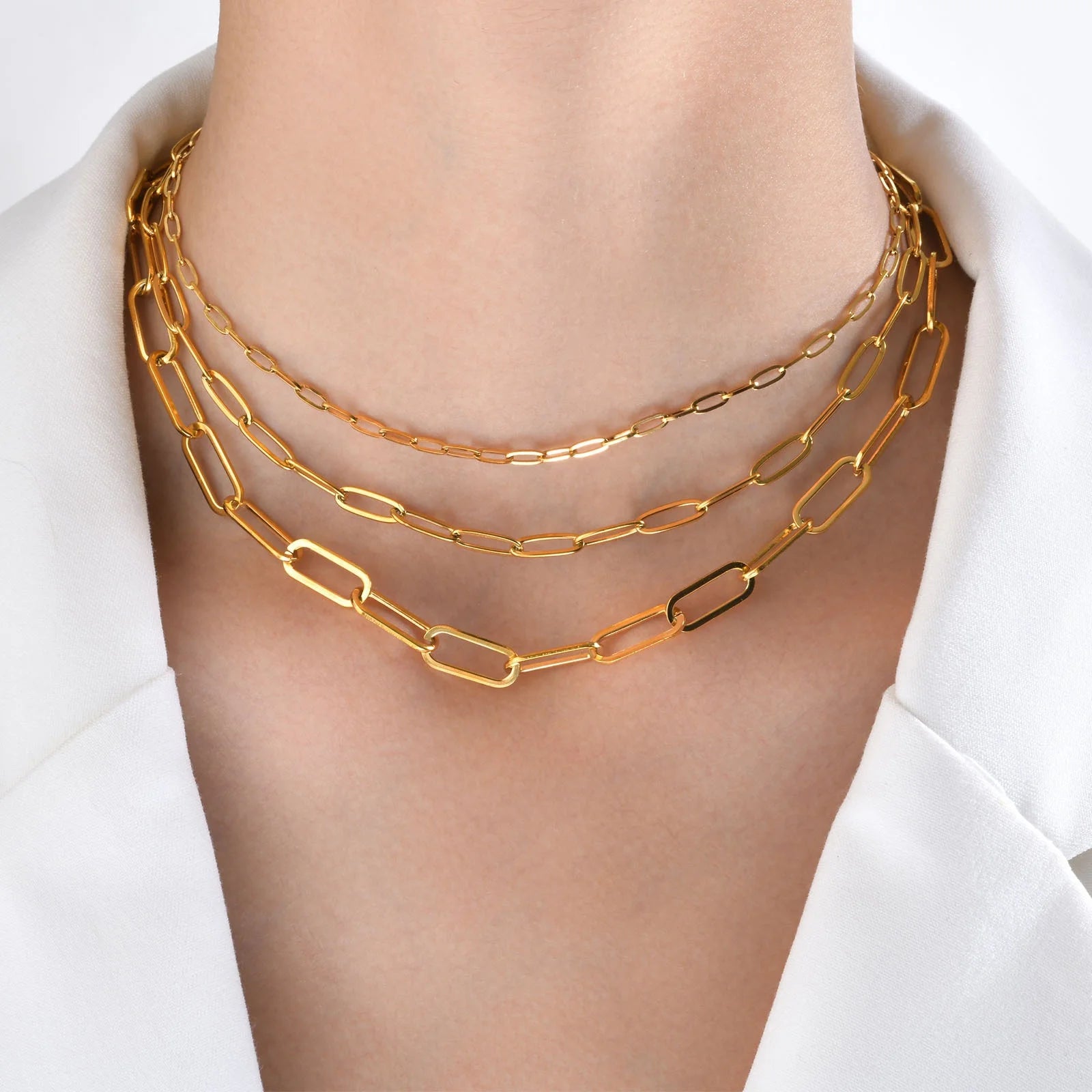 Wholesale Tarnish Free Jewelry Stainless Steel Paper Clip Link Chain Necklace Gold Plated Chain Necklace