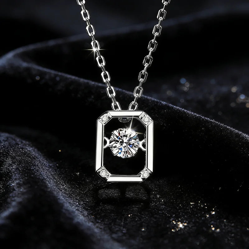 Simple Geometric D Color 0.3ct Beating Moissanite Pendant S925 Sterling Silver Necklace for Women