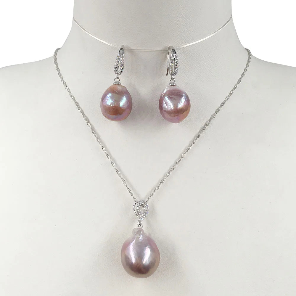 Fashion Nature Pearl  925 SILVER Jewelry Set 11-13 mm Big Baroque Freshwater Pearl