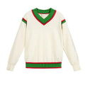 Oem Custom Sweater Varsity Contrasted Color Ivory Green Pink Striped Organic Cotton College Vintage Knitting Sweater