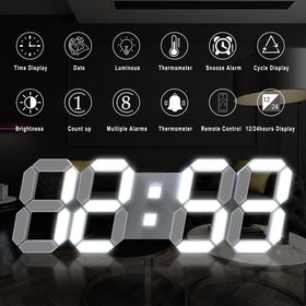EMAF Office Decoration Table Korea Modern 15 Inch Large 3D LED Wall Clock Display Digital Remote Controller Luminous Alarm Clock