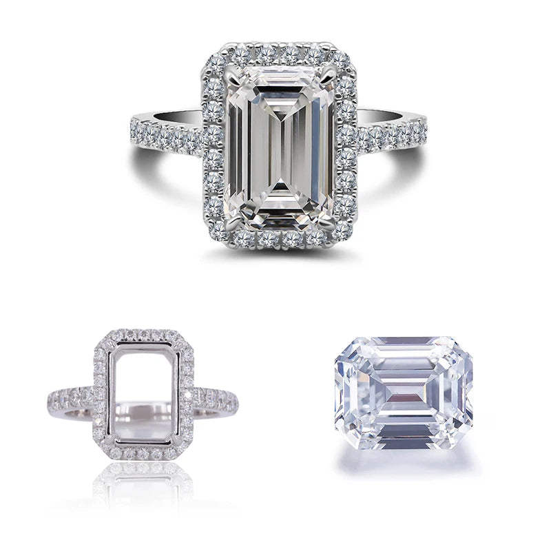 Starsgem Fine Jewelry 14K Soild White Gold Emerald Cut Lab Grown Diamond Moissanite Wedding Engagement Ring