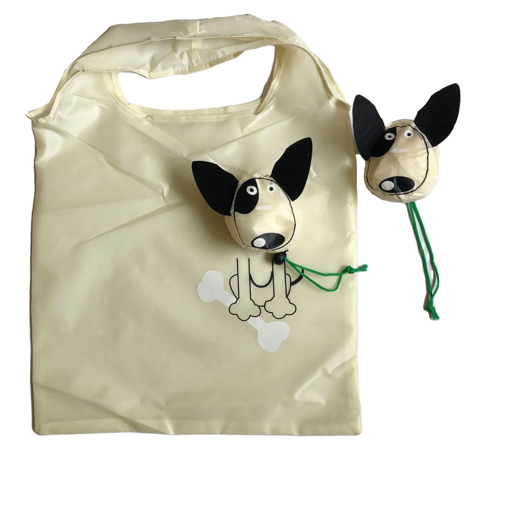 Wholesale Custom Polyester Folding Cartoon Eco-Friendly Grocery Foldable Puppy Dog Shopper