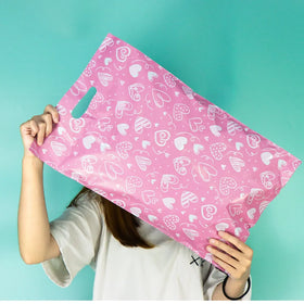 Peach Heart Polymailer Pink Courier Packaging Bag Handle for Shipping Mailing for Clothing Shoes Socks Storage Made Poly