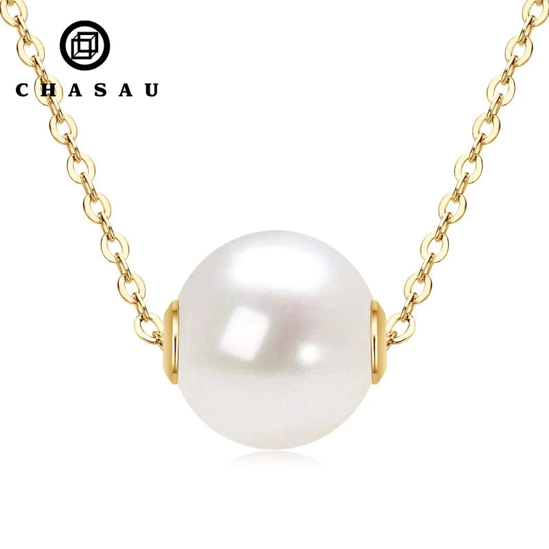 Simple Style 925 Silver Pearl Chain Necklace Pendent 8-8.5mm Round Natural Cultured Freshwater White Pearl Pendant Necklace