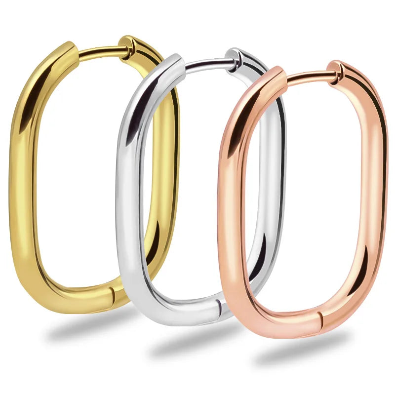 26mm New Simple Stainless Steel Earring Oval Ear Buckle Gold-plated Retro Design Titanium Steel Ear Buckle Earrings