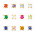 Sterling Silver 925 Vermeil Stud Earrings with Princess Cut Tiny Diamond Cute Style for Wedding Anniversary or Party