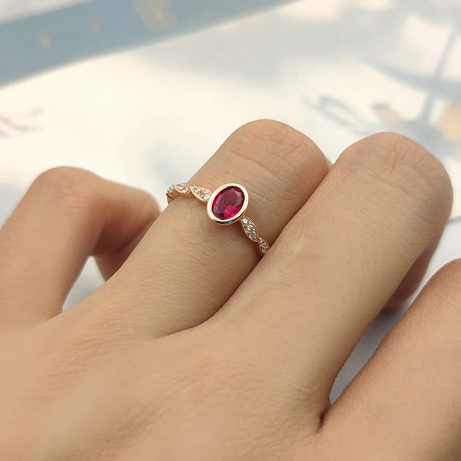Sterling Silver Unique Mood Girl Ruby Birhstone Red Stone Ring Jewelry 925 Zircon Engagement Rings for Women