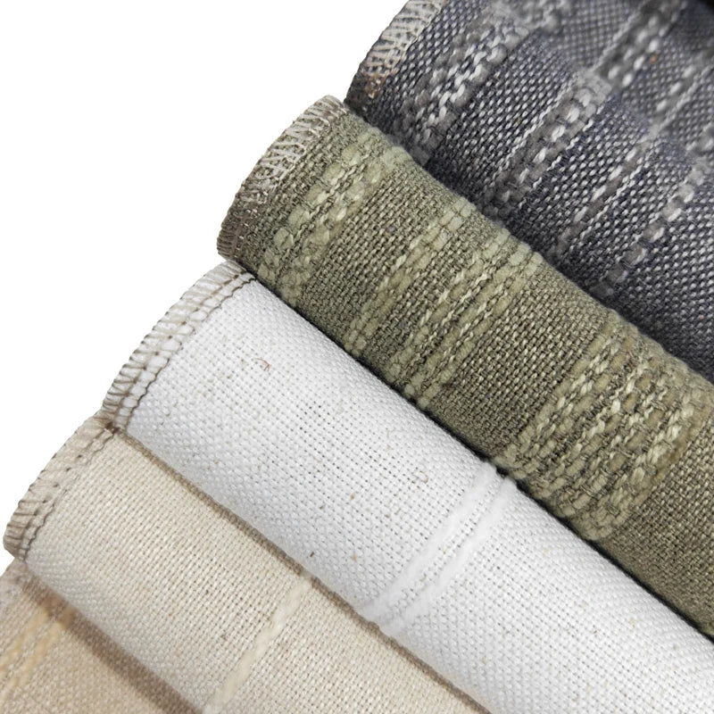 White Cotton and Linen Window Drapes Warp Knitted Blackout Curtain Cloth Fabric Yarn Dyed Home Decor with Roll Packing