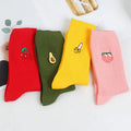 Wholesale Cute Fruit Cartoon Fashion Women's Crew Socks with Embroidery Customizable Color & Cuff Detail Fluffy Daily Use