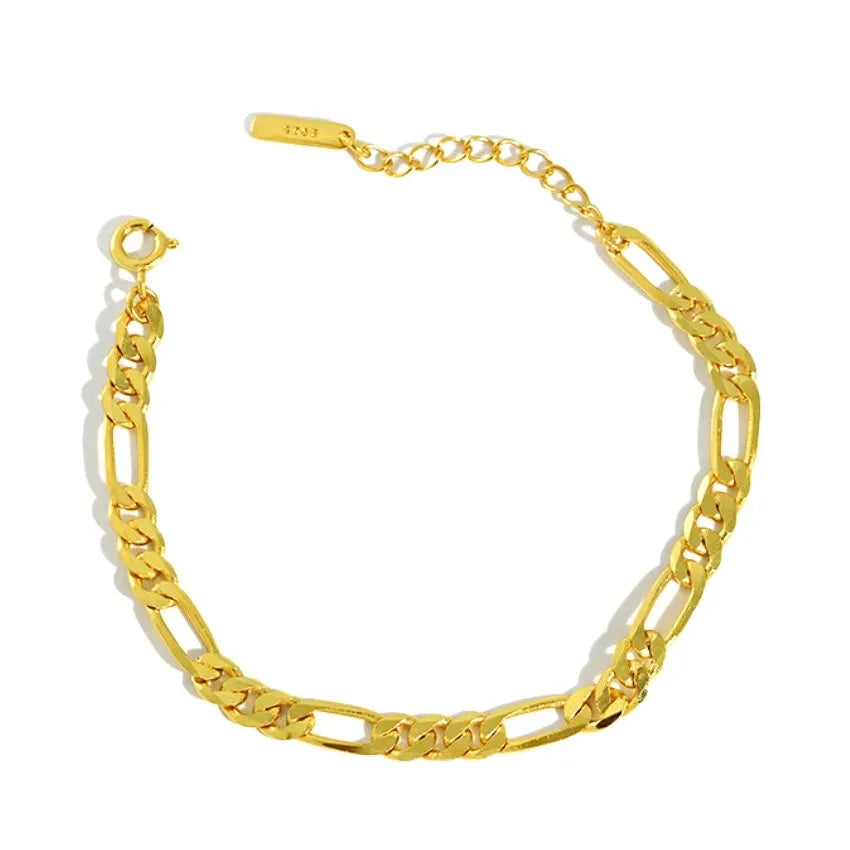 Latest Fashion Chunky Bracelet Gold Plated Chain Bracelet Women 925 Silver Italian Simple Chain Bracelet for Women