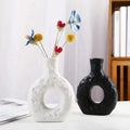 LIVEFUN Nordic Modern White Black Ceramic Tabletop Vase Matt Glaze Decorative Hollow Flower Vase for Home Decor Desktop Interior