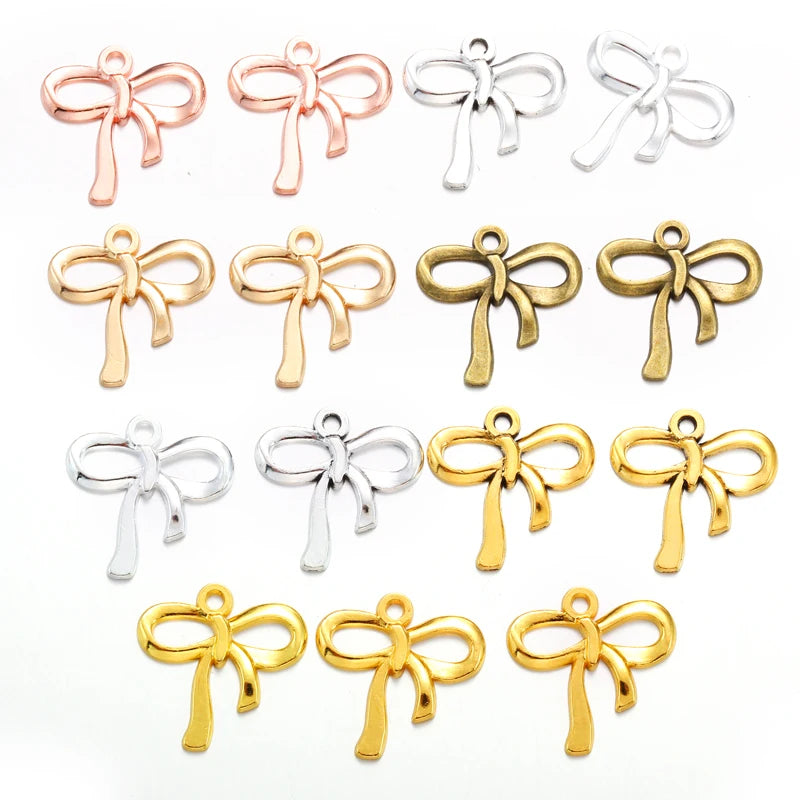 YuenZ Antique Silver Color Bow Charm Fit for Bracelets Necklace Pendant DIY Metal Jewelry Making 18*19mm N157