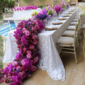 ISEVIAN Rose Hydrangea Flower Row Arrangement Table Runner Wedding Decoration