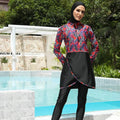 MOTIVE FORCE Long Floral Burkini Swimsuit With Front Zipper Muslim Swimwear Full-coveraged Hijab Islamic Swimwear