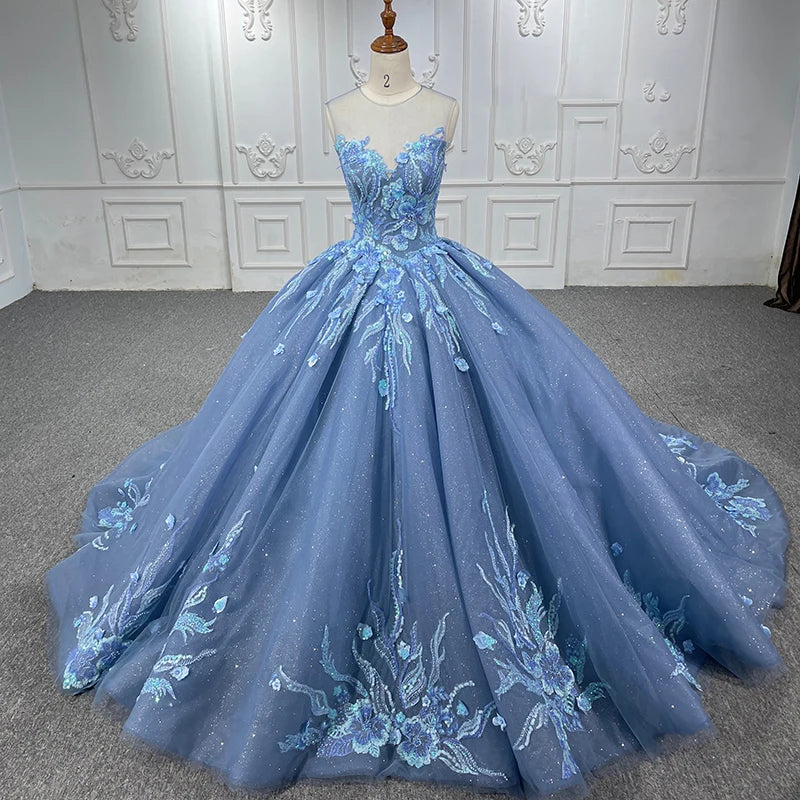 Modern O-neck Elegant Blue Evening Gowns Dresses for Women Jancember 6531