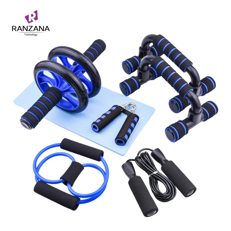 Sports Entertainment Set Muscles Wheel Roller Push-up Bar Hand Grip Skipping Rope 8-Shape Resistance Band Abdominal Wheel Mat