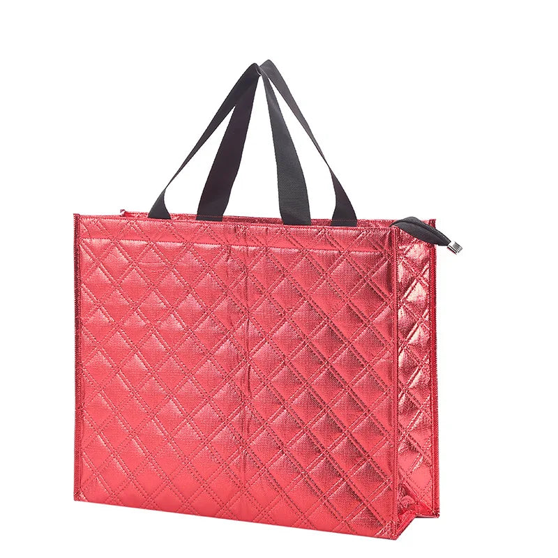 Ruthbag Letter Pattern Laser Embossed Non-woven Small Foldable Zipper Closure Gold Silver Tote Bag for Clothing Shopping Purse