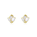 New Trendy Design Sterling Silver 14K Gold Plated Enamel Flower Stud Earrings