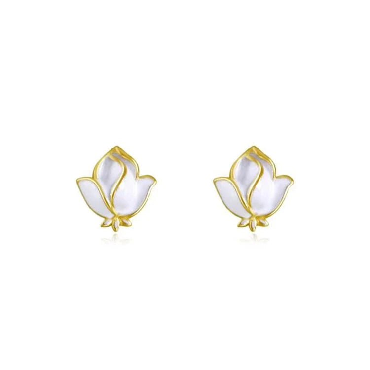 New Trendy Design Sterling Silver 14K Gold Plated Enamel Flower Stud Earrings