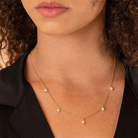 Dainty Simple Fashion Women Jewelry Stainless Steel Gold Plated Dangle Pearl Necklace