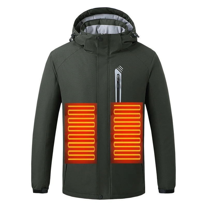 Wholesale Sporty Zippered Winter Warm Hooded Reversible Waterproof Hunting Outdoor Heated Rechargeable Battery Embroidered