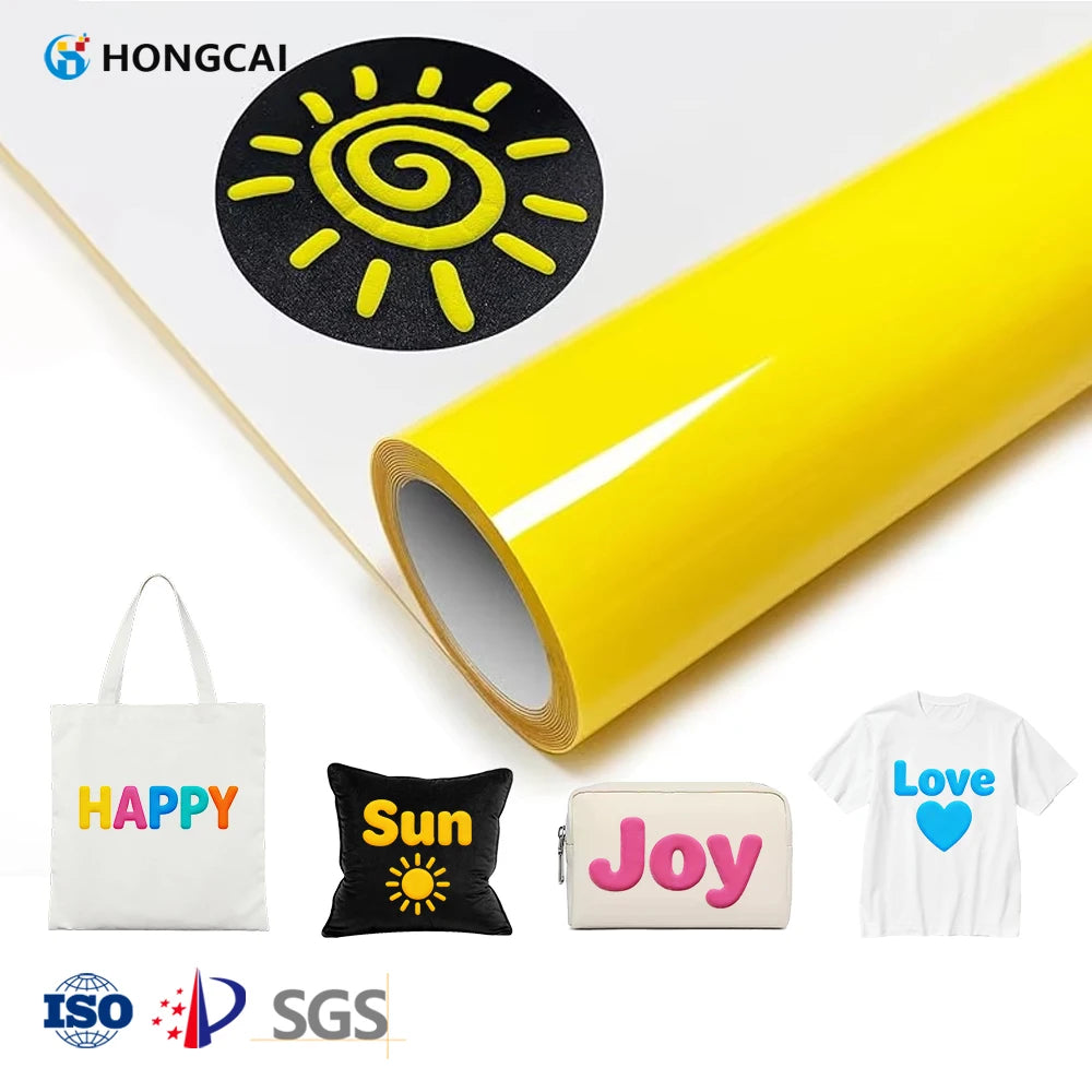 Hongcai 3D Puff Heat Transfer Vinyl Roll 50cm High Temperature Transfer Film Puff Print Heat Transfer Flex Printing Materials