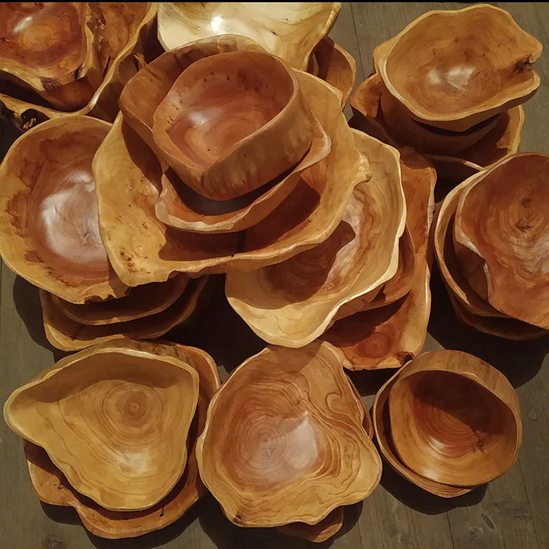 Guansen Rustic Wood Carved Wooden Dough Bowl Holder Wooden Candle Lantern Holder