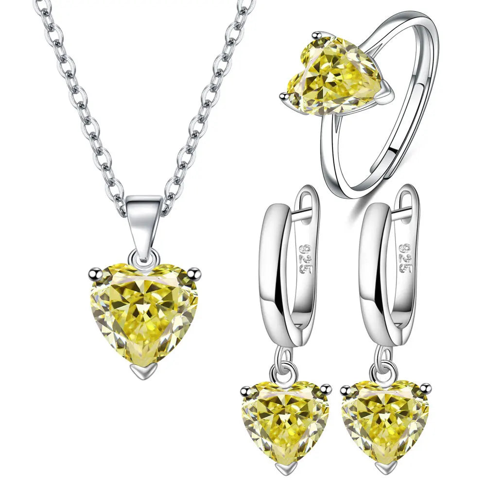Love Zircon Set Female Personality Creative Zircon Open Ring Heart-shaped Pendant Chain Necklace for Women 2025 Jewelry