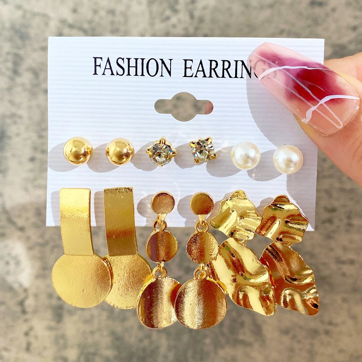 2022 Hot Glamorous Women's Gold Plated Alloy Earrings Irregular Flower Shape 6 Sets for Wedding or Gift