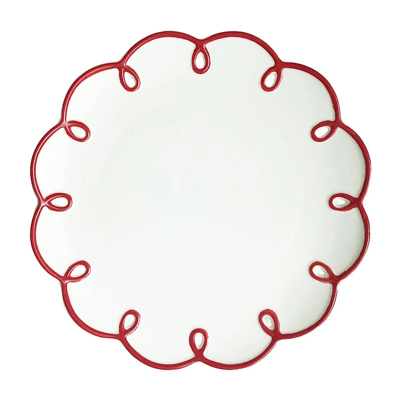 Embossed Hollow Retro Ceramic Plate French Cute Girl  Breakfast Plate Dessert Cake Plate