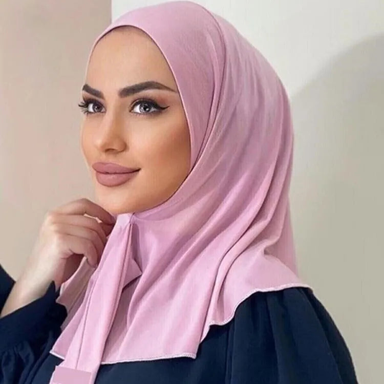 Hot Sale Fashion Plain Muslim Scarves Turban Shawls Wholesale Women Khimar Hijab With Band Wrap Headscarf