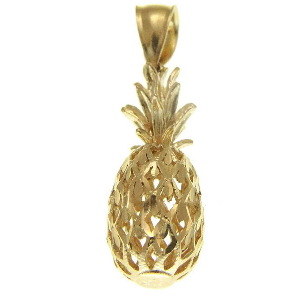 925 Sterling Silver Yellow Gold Color 3d Hawaiian Pineapple Charm Pendant