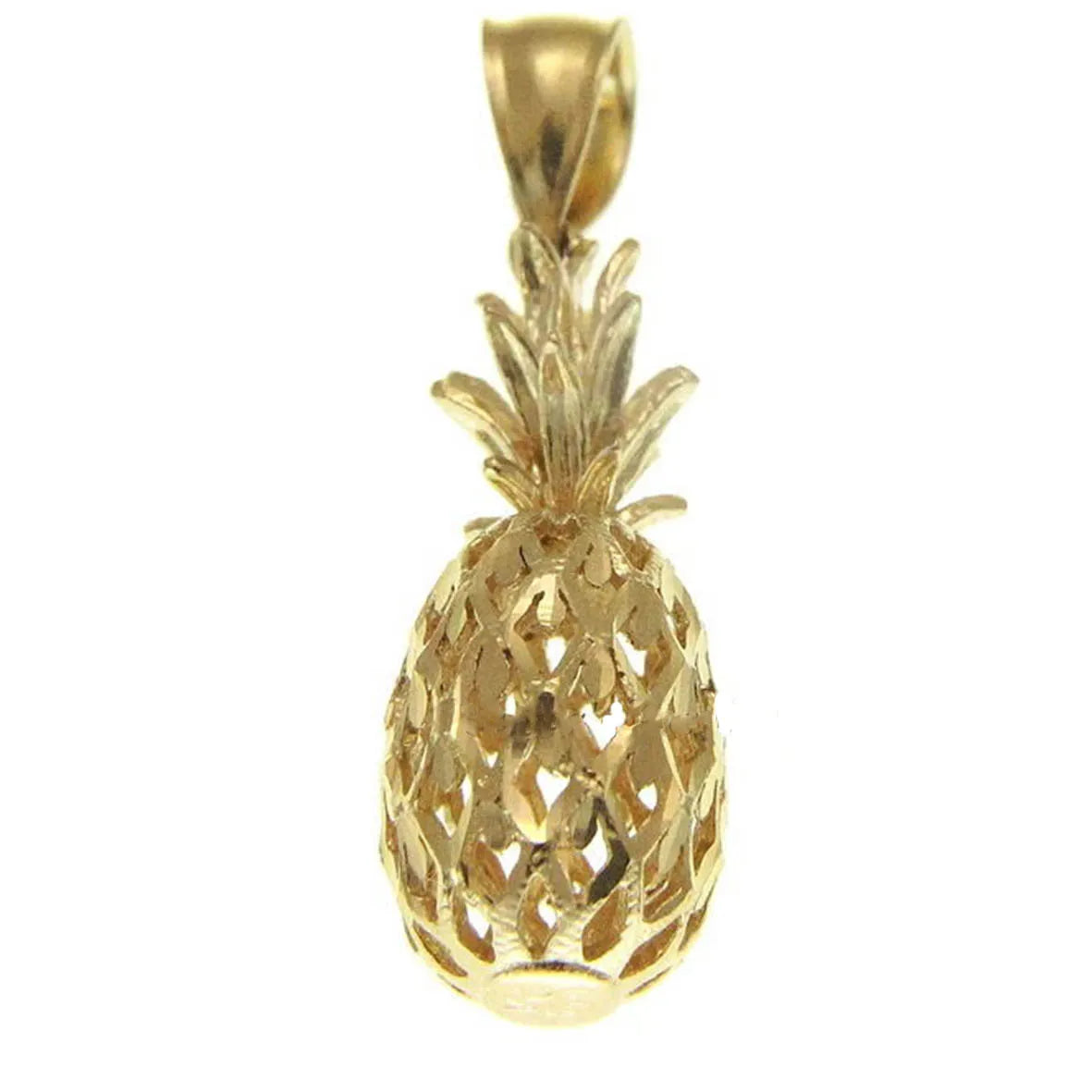 925 Sterling Silver Yellow Gold Color 3d Hawaiian Pineapple Charm Pendant