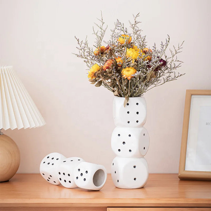 Dice Nordic Geometric Vase Ceramic High-grade Sense Ins Style High-value Flower Vase TV Cabinet Ornaments Vase