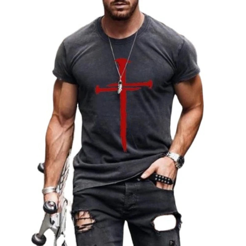 Fitspi European American Wholesale New Men 3D Printed Round Neck Sports Slim Fitting Youth T-Shirt