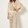 Solid Color Beach Suit Wholesale Grid Button Top Custom logo Knitted Trousers Factory Directly