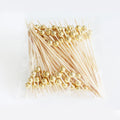 100PC J&M Handmade Cocktail Picks 100 Count Sticks Bamboo Toothpicks Party Supplies Shiny Gold Pearl for Parties