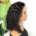 Ready to Ship Half Hand Tied Made Transparent Lace Frontal Peruvian Human Hair Wigs Raw Deep Wave Short Bob Wig for Black Women