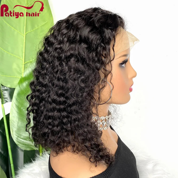 Ready to Ship Half Hand Tied Made Transparent Lace Frontal Peruvian Human Hair Wigs Raw Deep Wave Short Bob Wig for Black Women