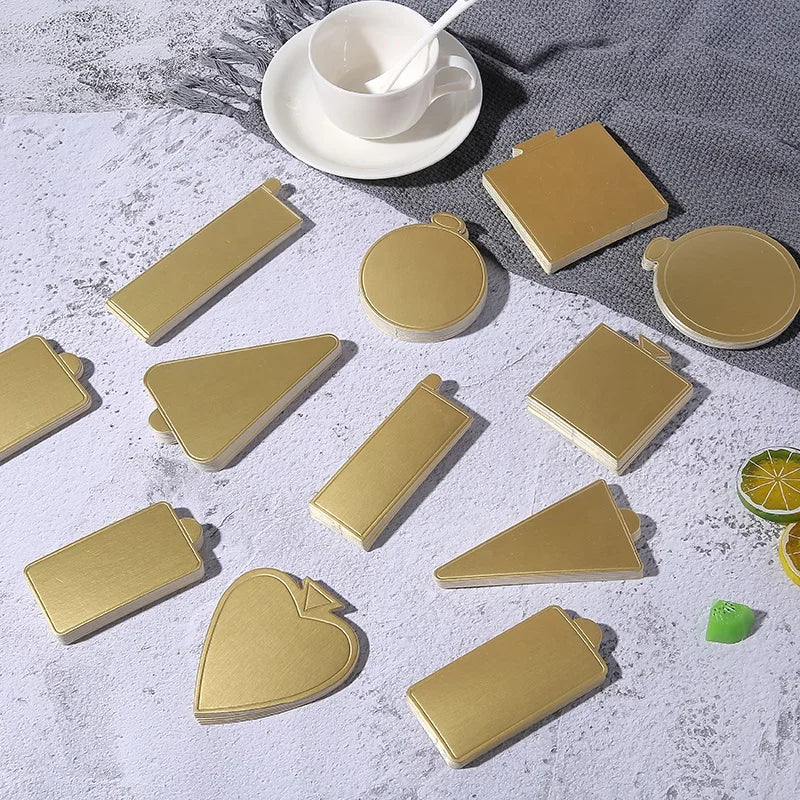 Set of 100 Golden Cardboard Cake Trays Silver Mousse Mat for Pastries & Desserts Base Decorative Tools & Paper Plates