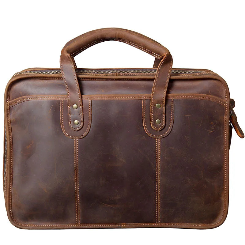 Handmade Crazy Horse Leather Luxury Business Computer Luggage Crossbody Shoulder Tote Bag Briefcase