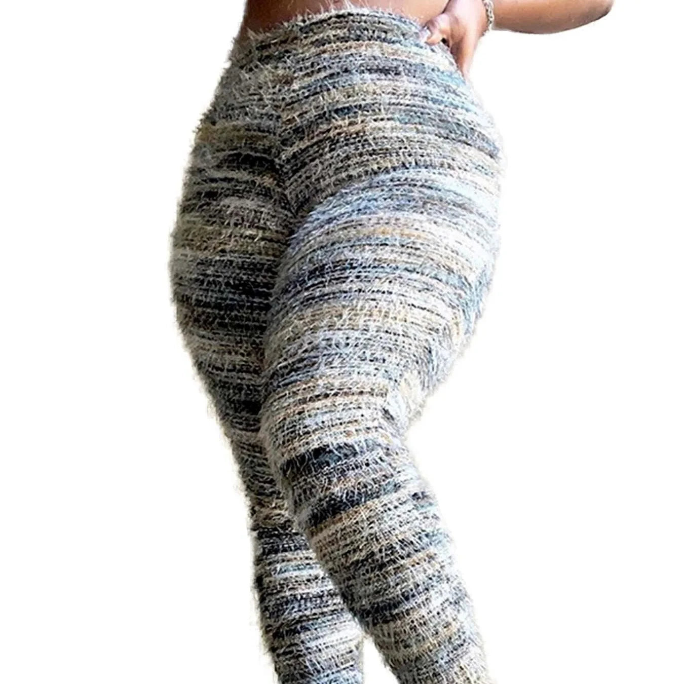 Y2K Hot Selling Plus Size Solid Elastic High Waist Bodycon Sexy Trousers Fuzzy Pants Women