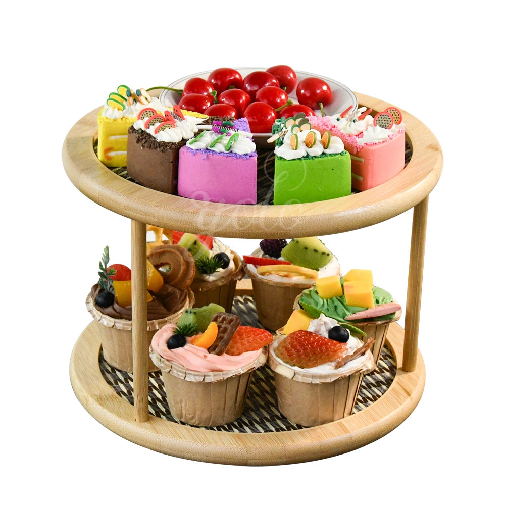 High-Grade Eco-friendly 360 Rotating Wooden Bamboo Cake Holder Container for Wedding Party Table Food Display